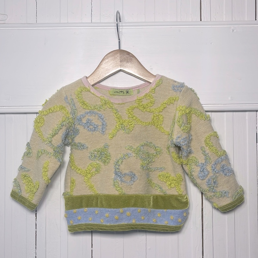 LITTLE MASS EUC Whimsical Textured Embroidered Funky Swiss Dot Sweater